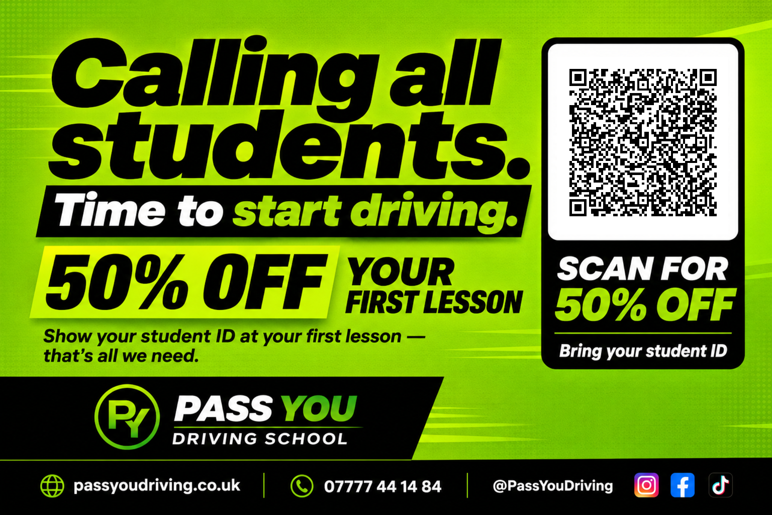 Signage · bold green — High-impact variant with QR